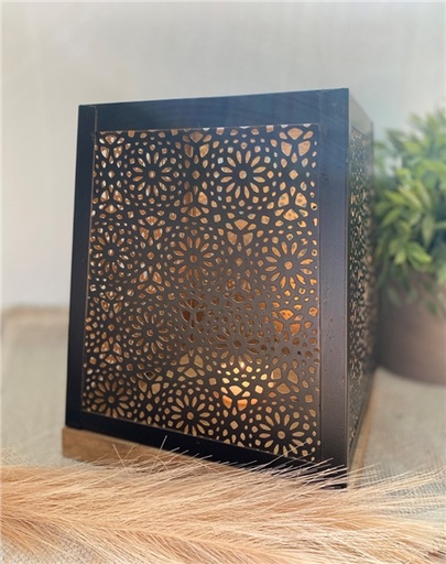 [3660341676240] Photophore Carré Base Bois - 18 x 22 cm