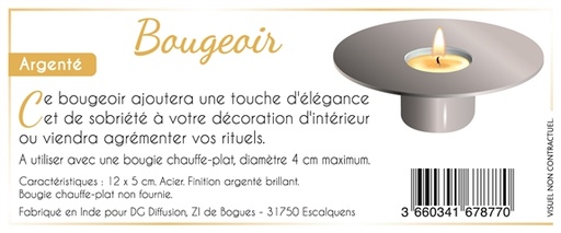 [3660341678770] Bougeoir Métal -  Argenté Brillant
