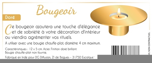 [3660341678787] Bougeoir Métal -  Doré Brillant