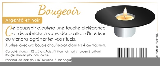 [3660341678800] Bougeoir  Métal -  Argenté Brillant et Noir Mat
