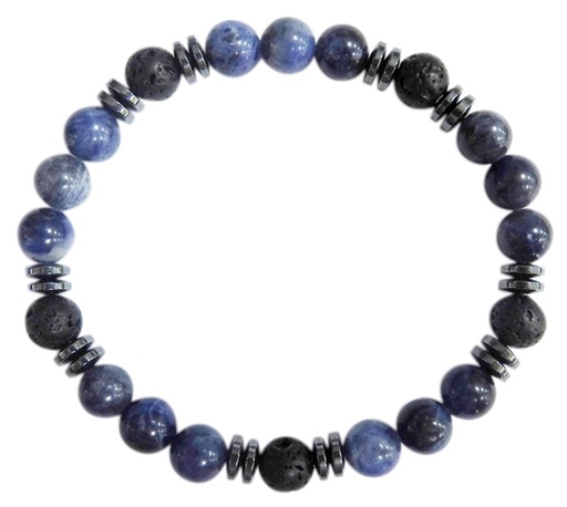 [3660341679869] Bracelet H Sodalite, Pierre de lave Perles rondes 8 mm