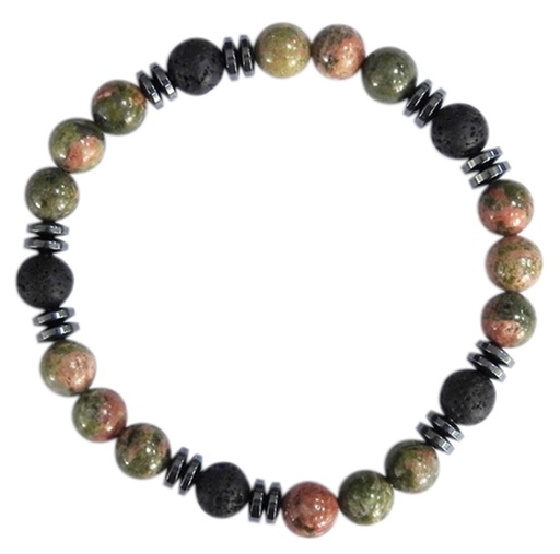 [3660341679876] Bracelet H Unakite, Pierre de lave Perles rondes 8 mm