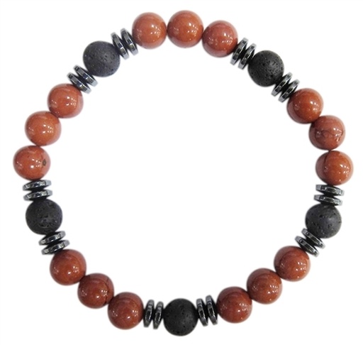 [3660341679906] Bracelet H Jaspe Rouge et Pierre de lave Perles rondes 8 mm