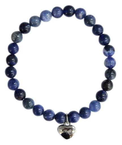 [3660341679937] Bracelet Sodalite Perles rondes 6 mm Breloque coeur
