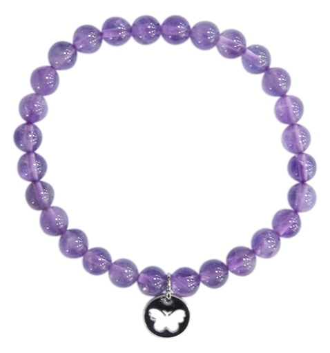 [3660341679951] Bracelet Améthyste Perles rondes 6 mm Breloque papillon