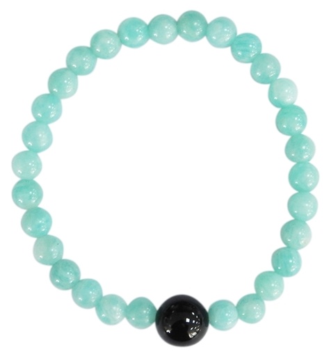 [3660341680049] Bracelet Amazonite Perles rondes 6 mm et Perle unique Onyx Noir 1 cm