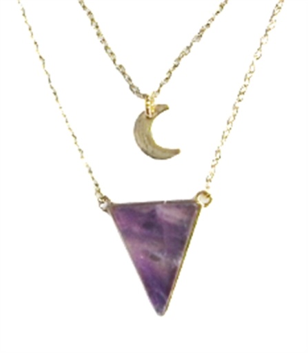 [3660341680223] Collier Améthyste Triangle et Lune Chaîne dorée