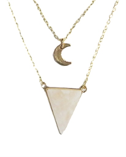 [3660341680230] Collier Quartz Rose Triangle et Lune Chaîne dorée