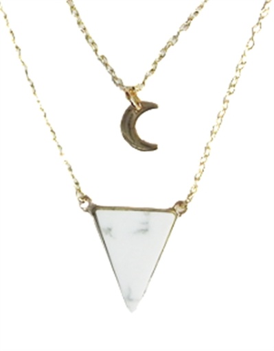 [3660341680247] Collier Howlite Blanche Triangle et Lune Chaîne dorée