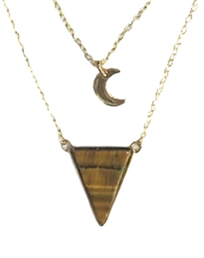 [3660341680254] Collier Oeil de Tigre Triangle et Lune Chaîne dorée