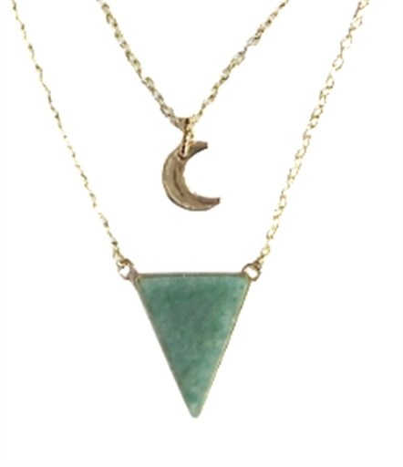 [3660341680261] Collier Aventurine Verte Triangle et Lune Chaîne dorée