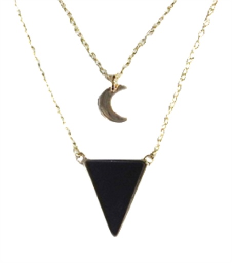 [3660341680278] Collier Onyx Noir Triangle et Lune Chaîne dorée