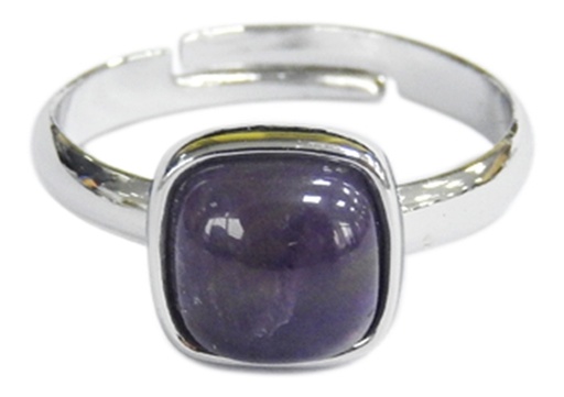 [3660341680285] Bague Améthyste Carrée Bombée Métal argenté Ajustable