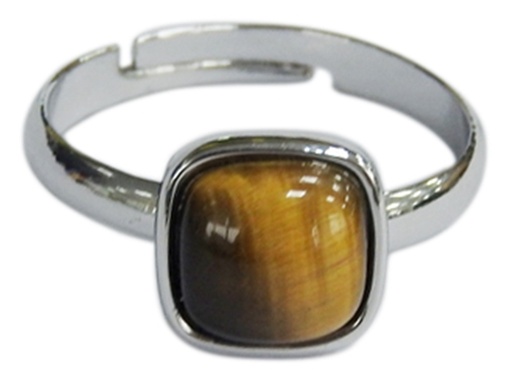[3660341680292] Bague Oeil de Tigre Carrée Bombée Métal argenté Ajustable