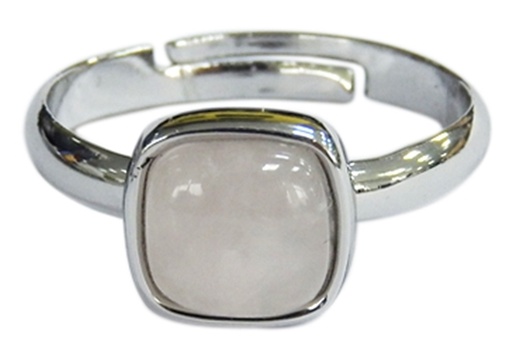 [3660341680308] Bague Quartz Rose Carrée Bombée Métal argenté Ajustable