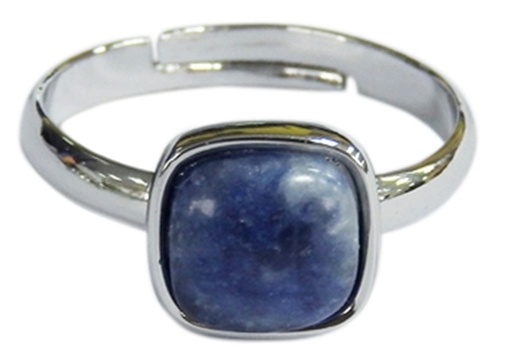 [3660341680322] Bague Sodalite Carrée Bombée Métal argenté Ajustable