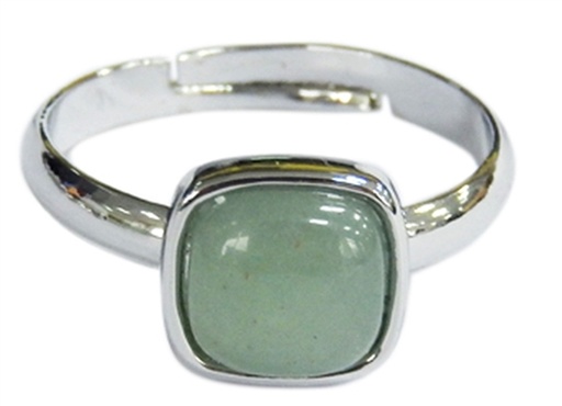 [3660341680339] Bague Aventurine Verte Carrée Bombée Métal argenté Ajustable