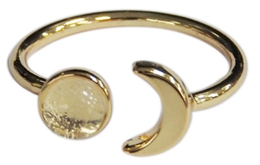 [3660341680353] Bague Cristal de Roche Perle 6 mm et Lune Métal doré Ajustable