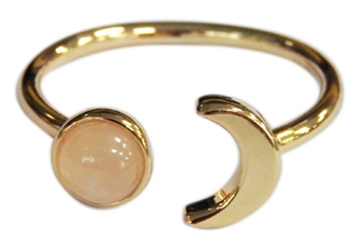 [3660341680377] Bague Quartz Rose Perle 6 mm et Lune Métal doré Ajustable
