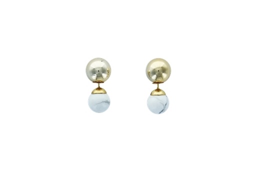 [3660341680407] Boucles d'oreilles Howlite blanche Boules Réversibles Métal Doré
