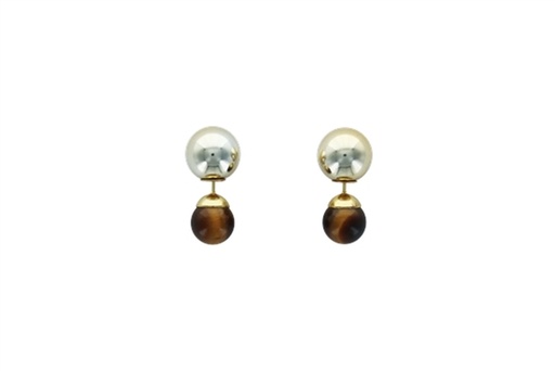 [3660341680414] Boucles d'oreilles Oeil de Tigre Boules Réversibles Métal Doré