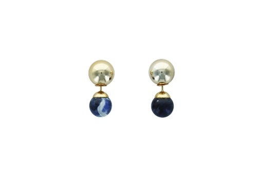 [3660341680421] Boucles d'oreilles Sodalite Boules Réversibles Métal Doré