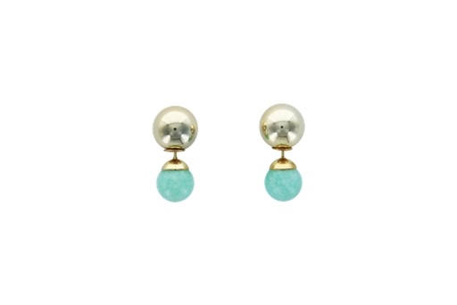 [3660341680438] Boucles d'oreilles Amazonite Boules Réversibles Métal Doré