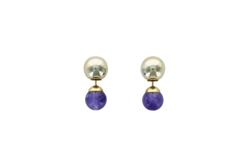 [3660341680452] Boucles d'oreilles Améthyste Boules Réversibles Métal Doré