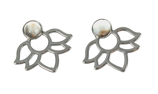 [3660341680469] Boucles d'oreilles Agate Crazy Lace Perle et Lotus Métal argenté