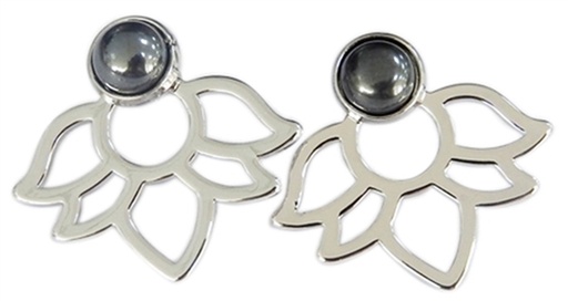 [3660341680476] Boucles d'oreilles Hématite Perle et Lotus Métal argenté