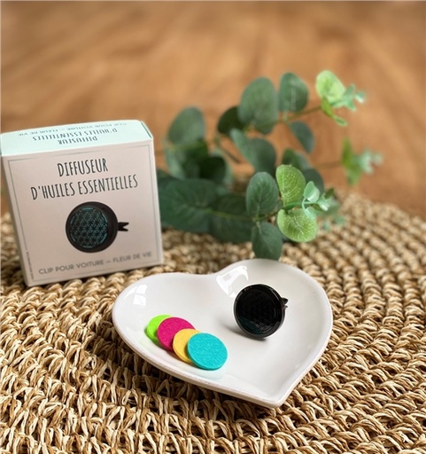 [3660341682074] Diffuseur Clip pour Voiture Fleur de vie Noir