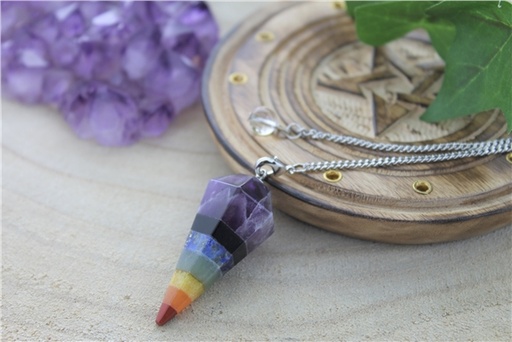 [3660341686980] Pendule Cône à Facettes 7 Chakras