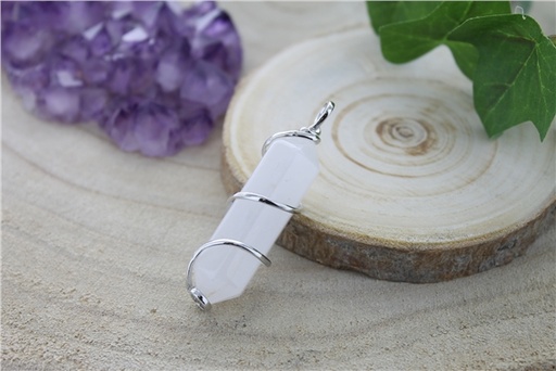 [3660341687086] Pendentif en Cristal de Roche Pointe Biterminée et Spirale en Métal Argenté