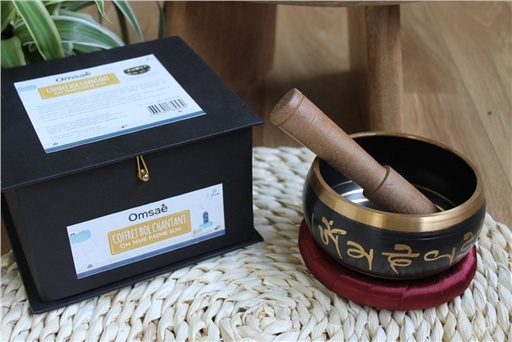 [3660341689530] Coffret Bol Chantant Noir Om Mani Padme Hum Diamètre env. 10 cm