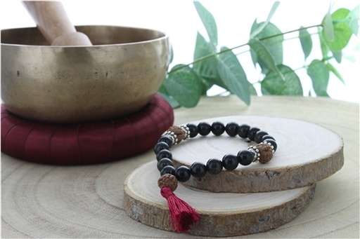 [3660341689998] Bracelet Mala en Serpentine et Rudraksha