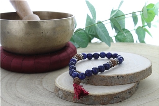 [3660341690017] Bracelet Mala en Lapis Lazuli et Rudraksha